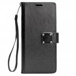 Wholesale Galaxy S9+ (Plus) Multi Pockets Folio Flip Leather Wallet Case with Strap (Black)